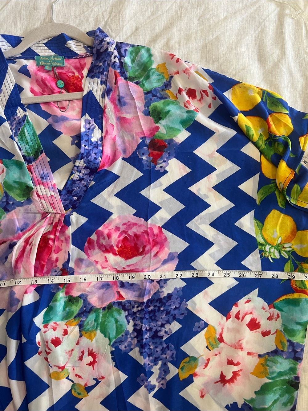 ANTICA SARTORIA Giacoma Cinque Kaftan Lemons Floral Print Dress Beach Coverup OS - Picture 8 of 9